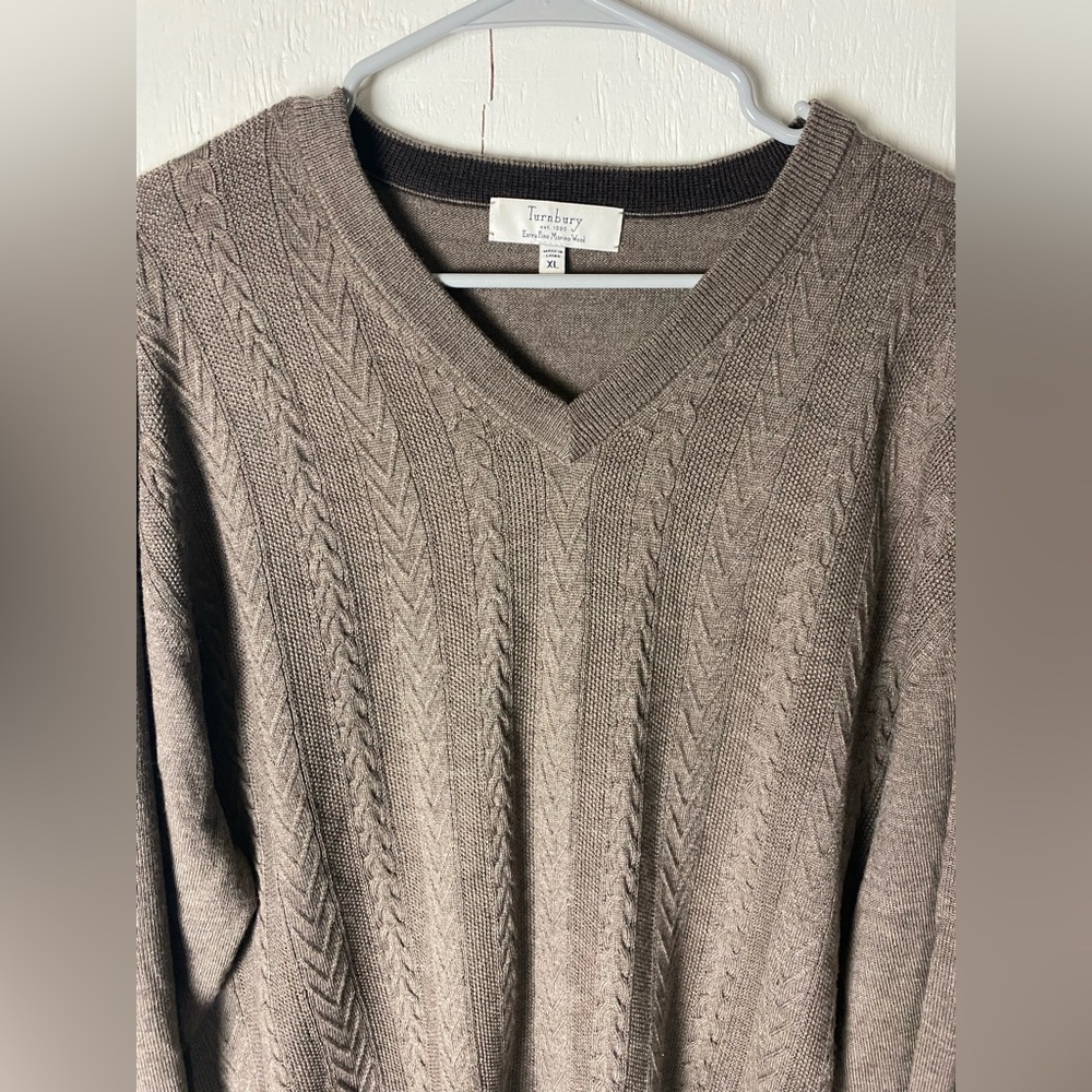 Turnbury sweater men’s 100% extra fine merino wool brown xl sweater